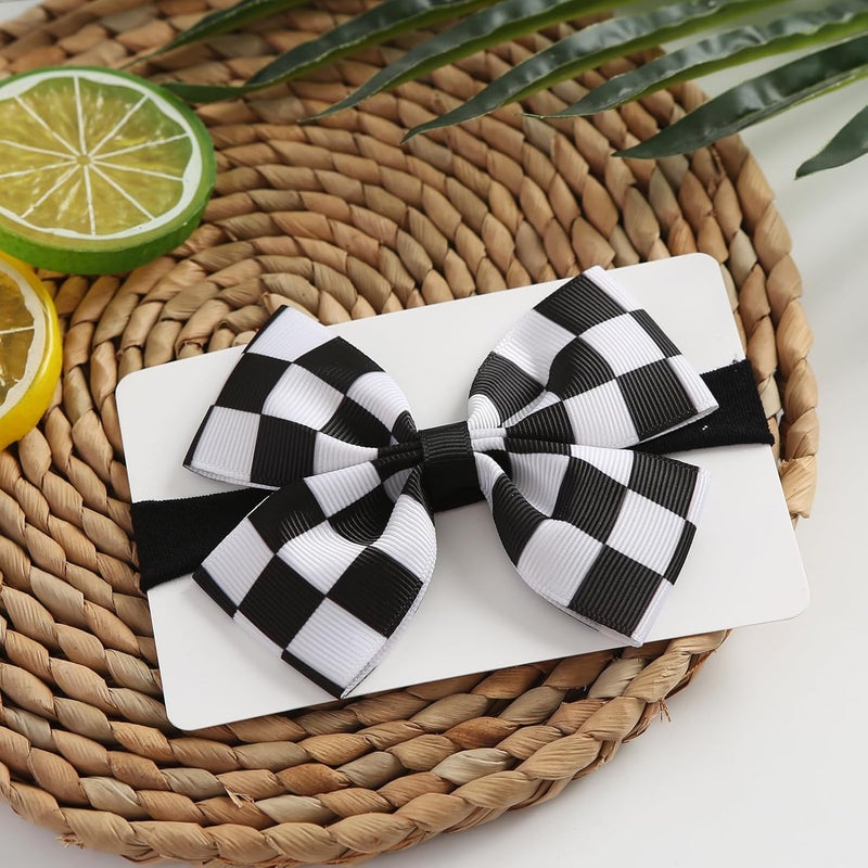 Fancheer Baby Girls Racing Checkered Flag Bow Headband Infant Toddler Birthday Party Hair Accessories - Image 4